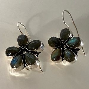Labradorite & Sterling Sterling Flower Earrings 1.48”